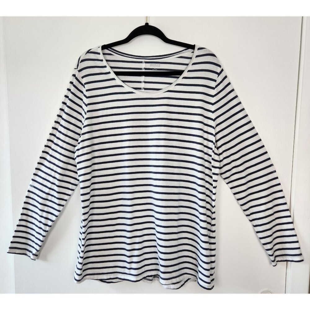 Duluth Trading Women's Breton Stripe 100% Cotton Long Sleeve Round Neck Shirt XL